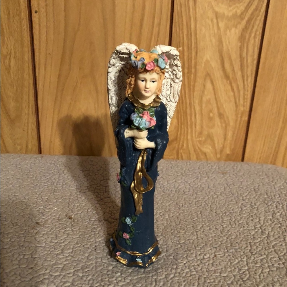 Floral Angel Figurine in Blue and Gold